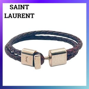 SAINT LAURENT サンローラン レザー ブレスレット ダークブラウン