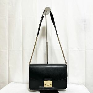 和292★ FURLA フルラ レザーバッグ ショルダーバッグ チェーンバッグ ブラック レディース