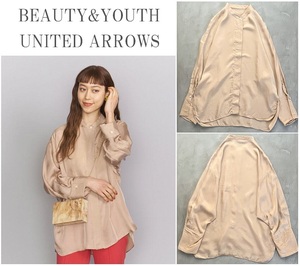 BEAUTY&YOUTH UNITED ARROWS アローズ ボリュームスリーブスタンドカラーブラウス ヴィンテージ感あるキュプラ生地 ドレープ感 定価14300円