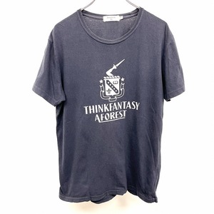 エディフィス EDIFICE Tシャツ 半袖 プリント 英字 文字 『THINK FANTASY A FOREST』 38 紺 ネイビー×ホワイトグレー メンズ