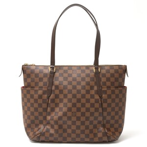 LOUIS VUITTON ルイヴィトン トータリー MM N41281 ショルダーバッグ ダミエ・エベヌ×レザー ブラウン×レッド シンプル レディース