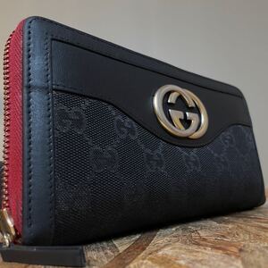 1円　極美品　グッチ　 GUCCi ラウンドファスナ 長財布　レザー　 ロングウォレット　 マーモント　シェリーライン　インターロッキング