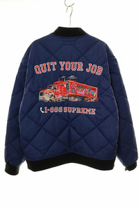 シュプリーム SUPREME 21AW QUIT YOUR JOB QUILTED WORK JACKET 3M THINSULATE NAVY L キルティング ワーク ジャケット トラック 刺繍 ☆AA