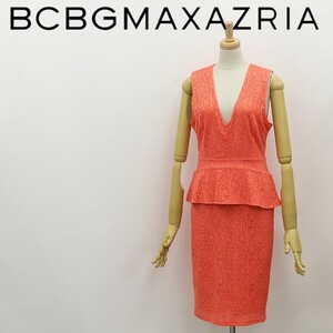 ◆BCBG MAXAZRIA マックスアズリア JULIENE ストレッチ フリル ペプラム ノースリーブ ワンピース サーモンピンク S