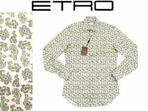 8万新品◆38=S◆エトロ◆ペイズリーモチーフ ワイドカラーストレッチシャツ ベージュ系マルチカラー【ETRO】1円