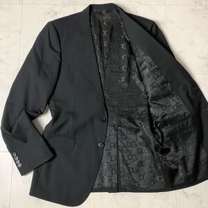 美品●ドルチェ&ガッバーナ DOLCE&GABBANA テーラードジャケット 裏地総柄ロゴ ウール 2B サイズ46/M ブラック 黒 イタリア製 メンズ