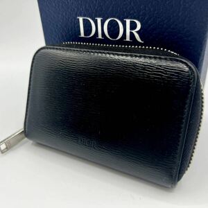 1円◎現行ロゴ/美品◎DIOR ディオール コインケース 小銭入れ 財布 ラウンドファスナー CD レザー ブラック ロゴ型押し メンズ レディース 