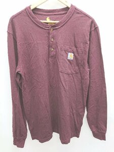 ◇ Carhartt カーハート ヘンリーネック カジュアル 長袖 Tシャツ カットソー サイズS ボルドー系 メンズ P