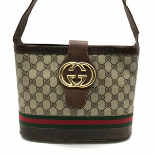 1円 GUCCI グッチ オールド GGスプリーム シェリーライン ショルダー バッグ ブラウン PVC レザー k2624