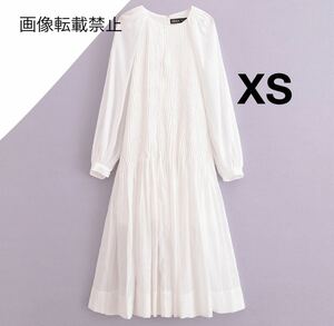 white vintage ヴィンテージ レトロ プリーツ ロング ワンピース XSサイズ レディース★ZARA 好きな方に★2024 S/S 春新作 新品未使用★