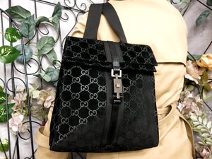 ●超美品●GUCCI グッチ●ジャッキー●GGスエード カーフ レザー 本革●リュックサック●黒●シルバー金具●イタリア製●かばん●Js53368