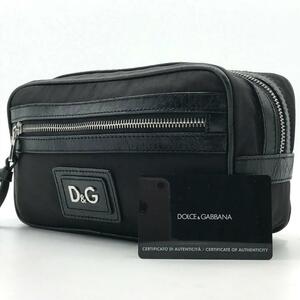 美品/激レア●ドルチェアンドガッバーナ DOLCE&GABBANA メンズ ビジネス クラッチバッグ セカンド ハンド ロゴプレート レザー ブラック 黒