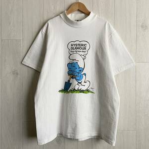 【1円スタート】 HYSTERICGLAMOUR SMURF DIG HERE DEEP ヒステリックグラマー ヘビーウエイト 半袖 Tシャツ 白 ホワイト Lサイズ