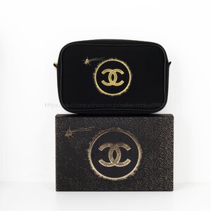 シャネル CHANEL ノベルティ ポーチ ゴールド 化粧ポーチ コスメ ショルダーバッグとして利用可能 斜めがけ レディース ブランド 黒 非売品