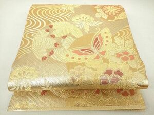 平和屋着物◎佐賀錦　六通柄袋帯　舞蝶花松文　金糸　逸品　DAAG9765op