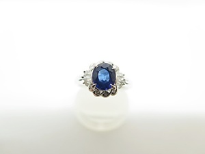 ★☆【プラチナ】Pt900 青石 1.24ct ダイヤモンド 0.28ct デザイン リング 指輪 #12 ot☆★