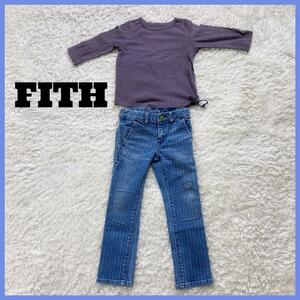 【12003】美品 FITH トップス ボトムス 110cm パープル ブルー 良品 フィス 2点セット 長袖Tシャツ ジーンズ 子供服 キッズ シンプルコーデ