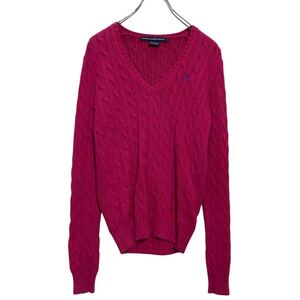 RALPH LAUREN SPORT コットンニット セーター レディース S ピンク Ｖネック 古着卸 アメリカ仕入 a611-6685