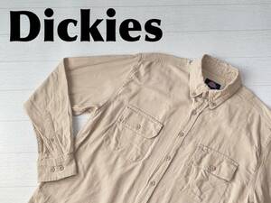 ☆送料無料☆ Dickies ディッキーズ 古着 長袖 コーデュロイ ボタンダウン シャツ メンズ L カーキ 海外直輸入 トップス 中古 即決