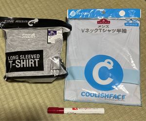 新品 3L 2種2枚★DRY 長袖 Tシャツ グレー★半袖 Tシャツ Vネック フライス編 Wデオドラント 吸汗速乾★アンダー インナー 大きいサイズ