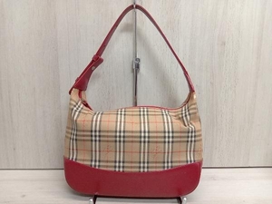 BURBERRY バーバリー ハンドバッグ ノバチェック ベージュ×レッド 横幅約30cm