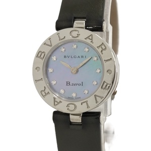 BVLGARI BZERO1 12P ダイヤ レディース 腕時計 クオーツ SS レザー ブルーシェル文字盤 BZ22S