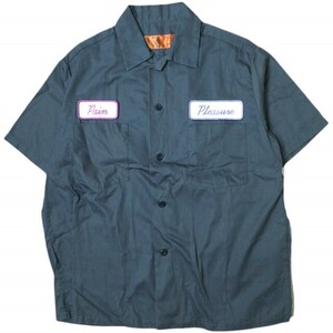 THE モンゴリアンチョップス 日本製 P＆P PAIN＆PLEASURE SHIRT ショートスリーブワークシャツ 2 Navy 半袖 ワッペン トップス g17116