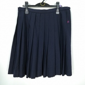 1円 スクールスカート 大きいサイズ 冬物 w78-丈55 紺 中学 高校 プリーツ 学生服 制服 女子 中古 HK6526