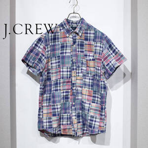 M / J.CREW ジェイクルー パッチワーク マドラスチェック 半袖シャツ SLIM スリムモデル マルチカラー ネイビー系 プレッピー アメトラ