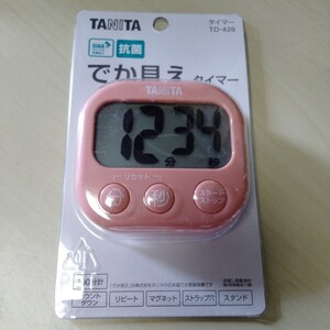 ◇TANITA タニタ　抗菌でか見えタイマー　TD-429PK　99分59秒計　コーラルピンク