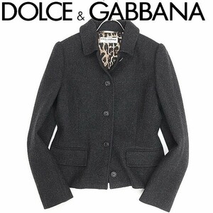 美品◆DOLCE&GABBANA ドルチェ＆ガッバーナ 裏地レオパード柄 ウール ジャケット チャコール 40