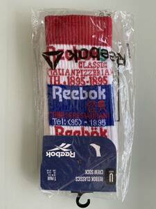 新品　Reebok リーボック　クラシック　ロゴ　ロングクルーソックス　靴下　ホワイト×ネイビー×レッド　赤白