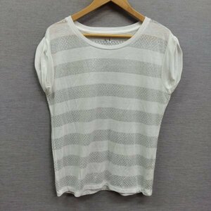 H215 ARMANI EXCHANGE アルマーニエクスチェンジ Tシャツ カットソー ボーダー ドット ラメ 薄手 コットン ポリエステル ホワイト S