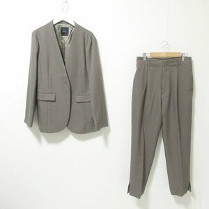 美品 21AW Spick and Span スピック＆スパン ウールライクノーカラージャケット×テーパードパンツ セットアップ 38/40 カーキ ◆