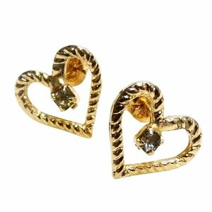 J◇K18 ストーン付 ハートピアス スタッドピアス オープンハート イエローゴールド 18金 yellow gold earrings 【ネコポスOK】