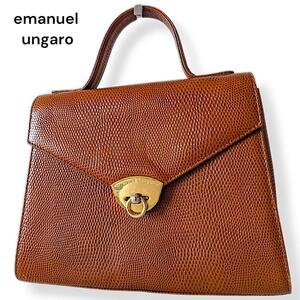 emanuel ungaro　ウンガロ　ハンドバッグ　レザー　ブラウン　型押し　レディース　婦人鞄　お洒落バッグ　上品　カッコいい