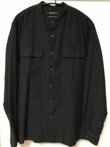 ◆【美品】nano・universe ナノ・ユニバース/ FRENCH LINEN コットンリネン　バンドカラーシャツ BLACK L