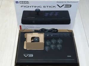 即決PS3 美品 ファイティングスティックV3 動作確認済 箱説明書付 アーケードコントローラー アケコン 天面6ボタン 連射速度切替機能