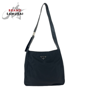 美品 PRADA プラダ テスート 三角ロゴプレート ブラック 黒 シルバー金具 ナイロン/レザー ショルダーバッグ レディース 407363