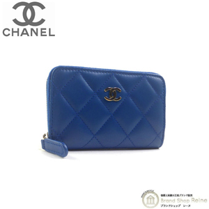 シャネル （CHANEL） ラムスキン マトラッセ ジップ コインパース カードケース 小銭入れ A69271 ブルー（美品）中古