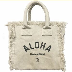 Hawaii 《ハレイワハッピーマーケット》フリンジトートバッグ ALOHA ベージュ