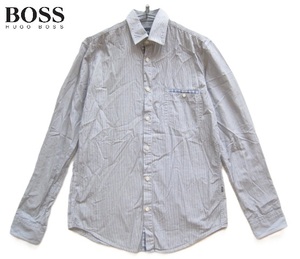 美品!!ヒューゴボス HUGO BOSS*SLIM FIT 切り込み胸ポケット付き ストライプ柄シャツ S 白×グレー