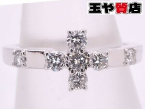 ヴァンドーム青山 美品 ダイヤ0.20ct クロス リング 7号 K18WG ホワイトゴールド