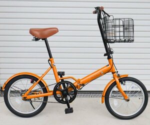 ◎折り畳み式バスケット付属　小径16インチ 折りたたみ自転車EB-16 オレンジ【本州・四国 送料無料！】 ライト 鍵付き カゴ付き