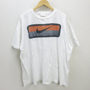 H■90s・USA製■ナイキ/NIKE ビッグロゴプリントTシャツ ヴィンテージ【XL】白/MENS■64【中古】