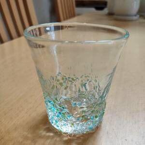 手作り　タンブラー　コップ　ブルーグリーン系　海の波しぶき　ガラス　硝子【送料無料】