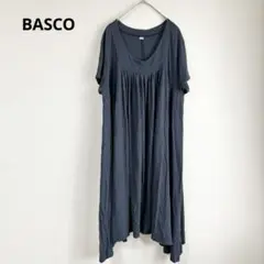 BASCO バスコ　ワンピース　ロング　フレア　半袖　ストレッチ　ネイビー　紺