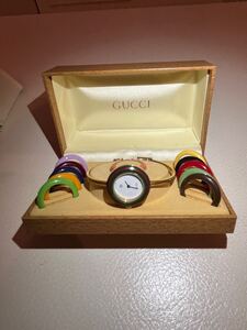 1円〜　グッチ 1100-L チェンジベゼル 白 レディース 腕時計 箱付き 　替えベゼル GUCCI クォーツ 時計