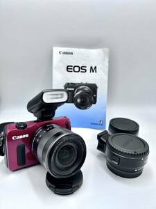 【動作確認済】【1円スタート】Canon/キャノン EOS M 超軽量ミラーレスカメラ ワインレッド 赤 161471400349 レンズ EF-M18-55mm 1:3.5-5.6