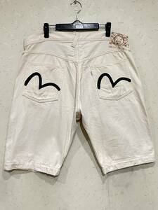 ※EVISU エヴィス エビス ブラックカモメペイント ハーフショート デニムパンツ 生成り 大きいサイズ 40 　　 BJBD.A